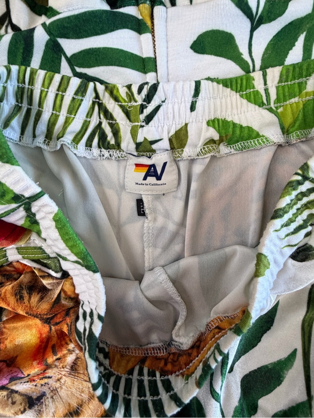 Aviator Nation White Tropical Tiger Print Hoodie Romper with Green Leaves - Picture 6 of 9